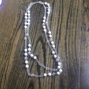 Double strand large pearl and crystal necklace